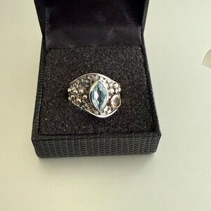 Natural Blue Topaz And Citrine Sterling Silver Ring Marquise Cut Bali Framed 7
